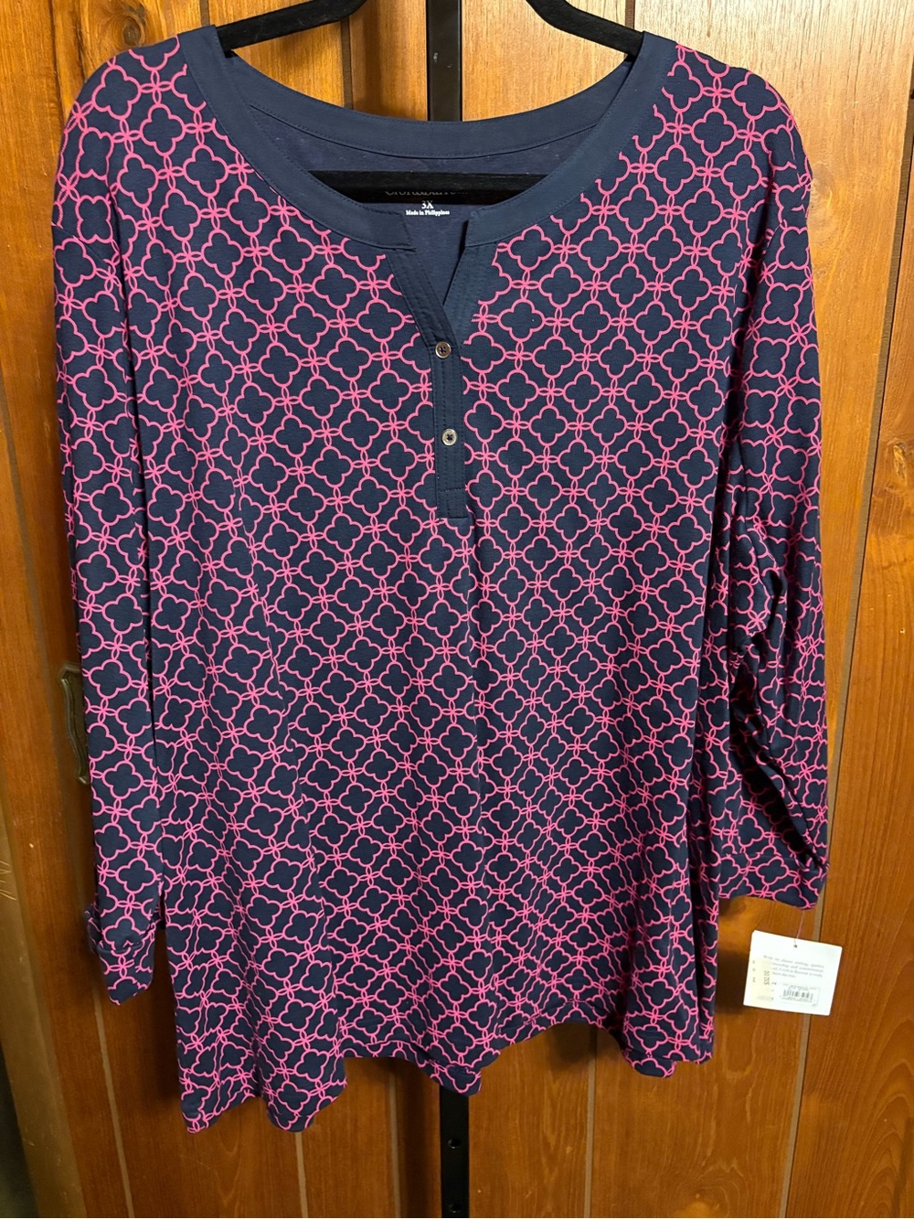 NWT Croft & Barrow Navy Top with Pink Accents